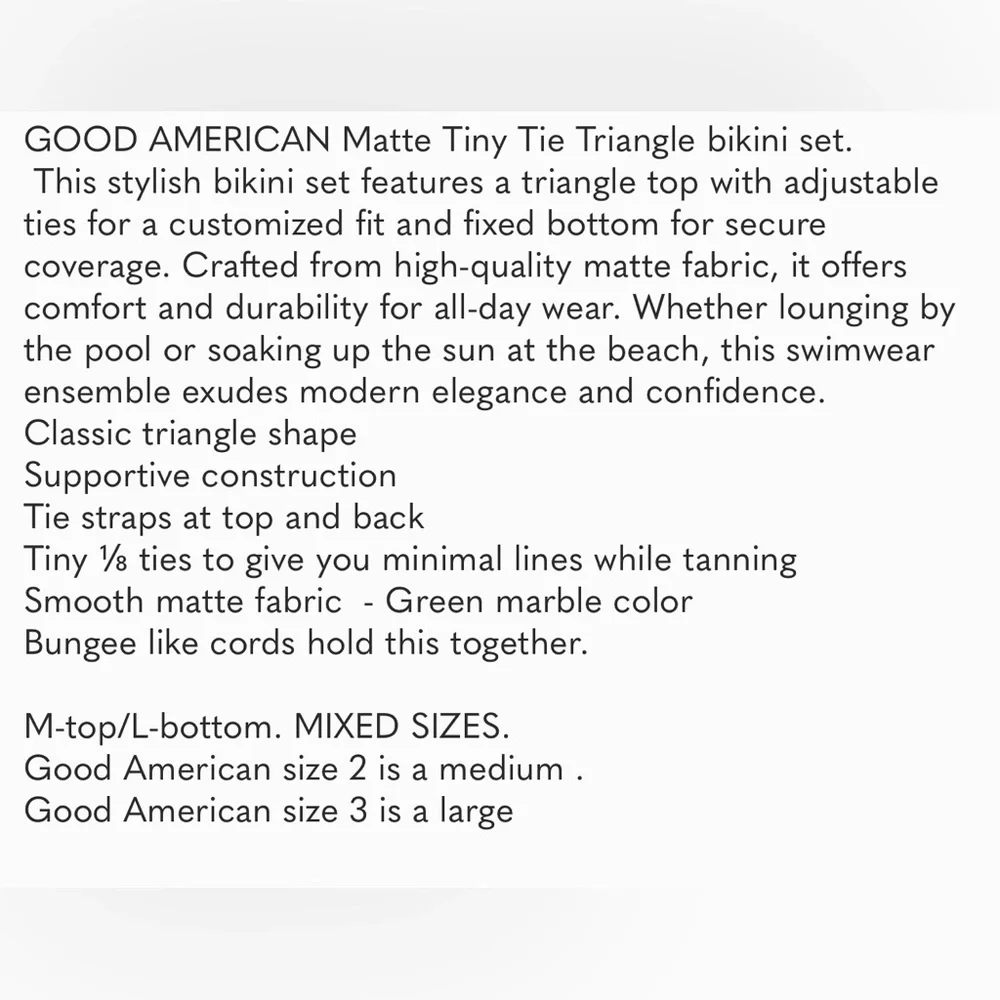 New. Good American green‎ marble bikini. M-top/L-bottom . Retails $99